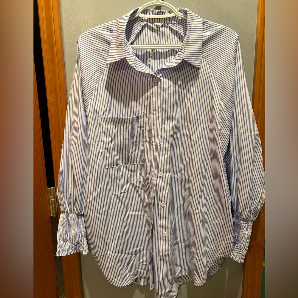 Women’s Blue and White Striped Shirt
